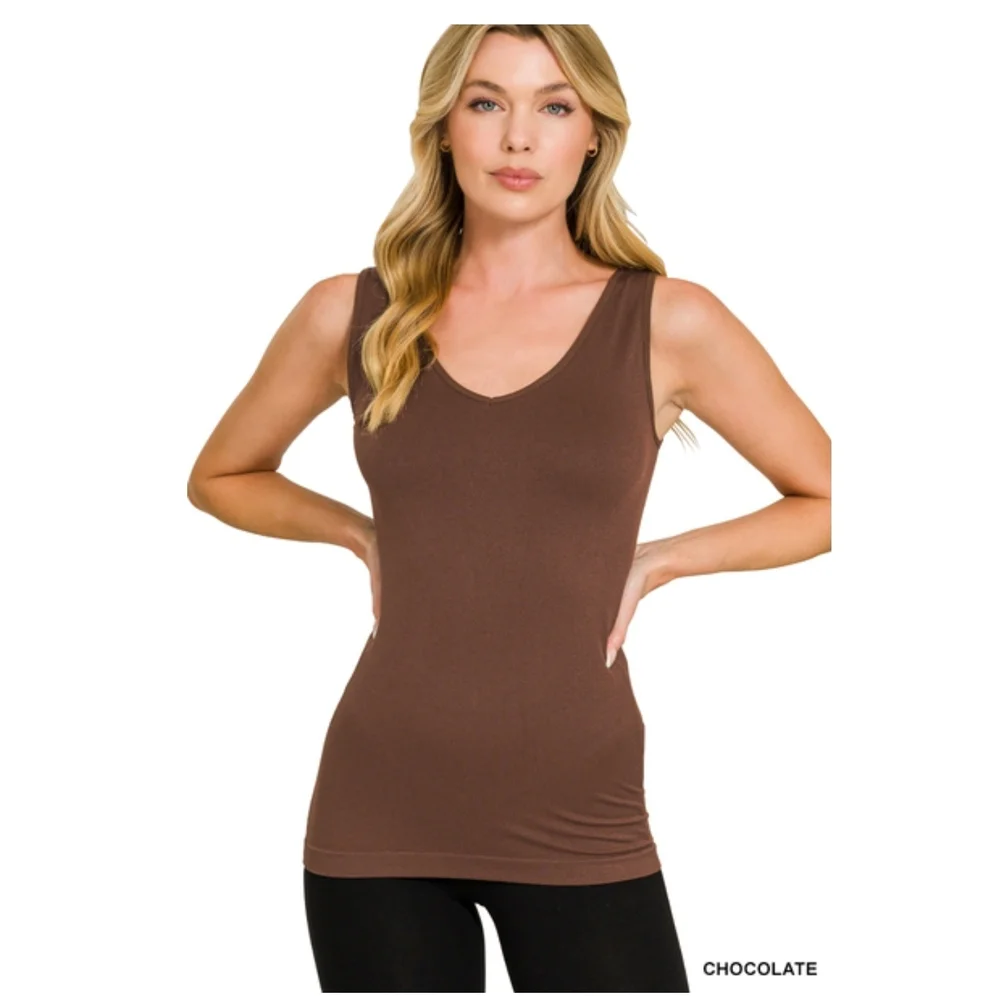 Z6 CHOC Zenana Two Way V-Neck / U-Neck Seamless Tank Top Various Sizes